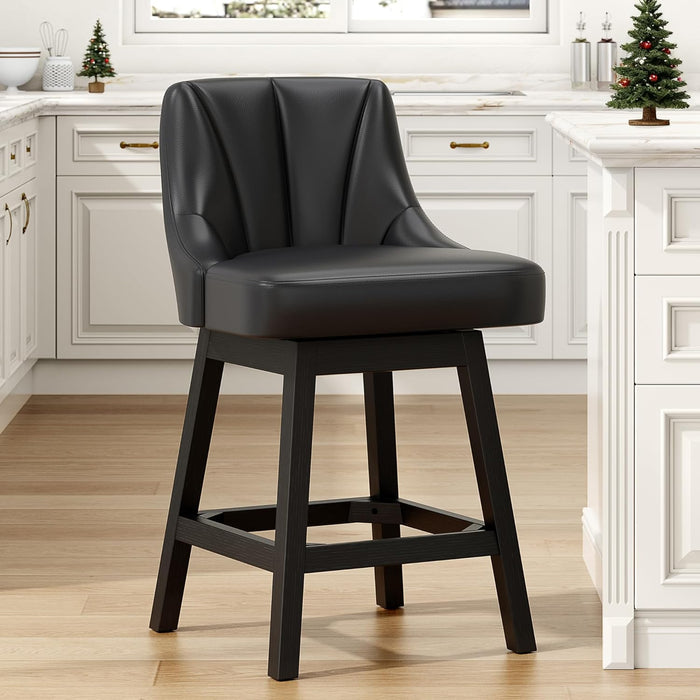 Swivel Bar Stools Set of 2, 26" Fabric Upholstered Counter Height Barstools, Modern Kitchen Island Chairs with Back and Solid Wood Legs for Home Bar Dining Room, Dark Grey