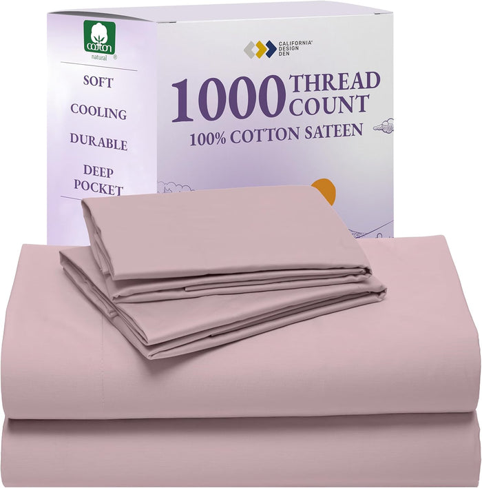 California Design Den Split King Sheets Sets for Adjustable Bed - Luxury 1000 Thread Count Sateen, Thick and Natural 100% Cotton Bed Sheets, Deep Pockets, Durable Bedding Set - White