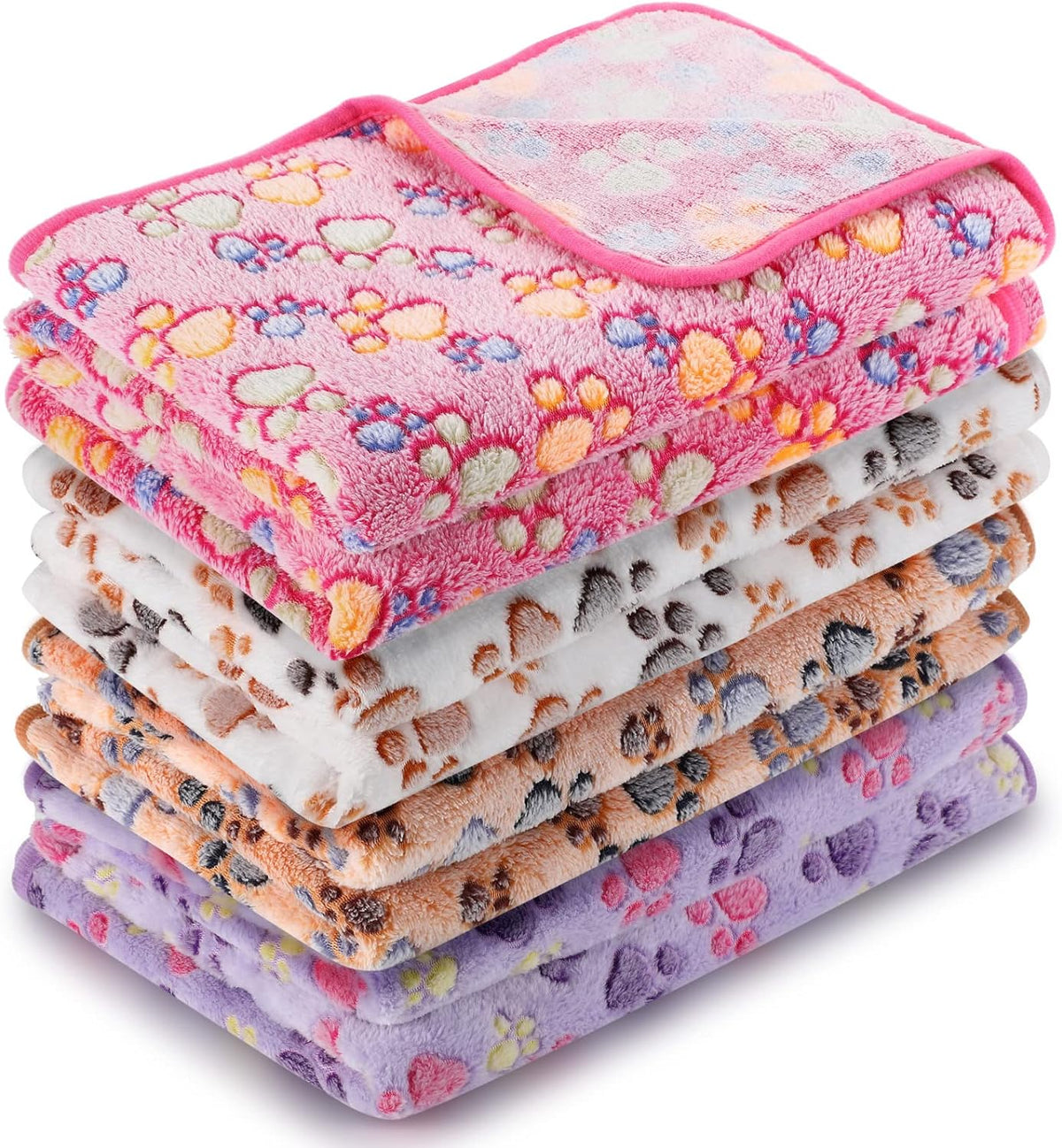 Tatuo 4 Pcs Dog Blanket for Pet Puppy Teething Toys Paw Print Fleece Blanket for Pet Cat Soft Warm Sleep Mat Guinea Pig Cage Mat(Small(24 x 16 Inch),White, Coffee, Pink, Purple)