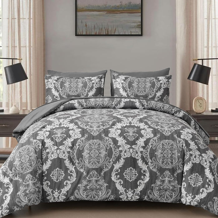 WONGS BEDDING Purple Comforter Set Queen Size,Damask Texture 7 Pieces Bed in a Bag Microfiber Comforter Bedding Sets -1 Comforter, 1 Flat Sheet, 1 Fitted Sheet, 2 Pillow Shams, 2 Pillowcases