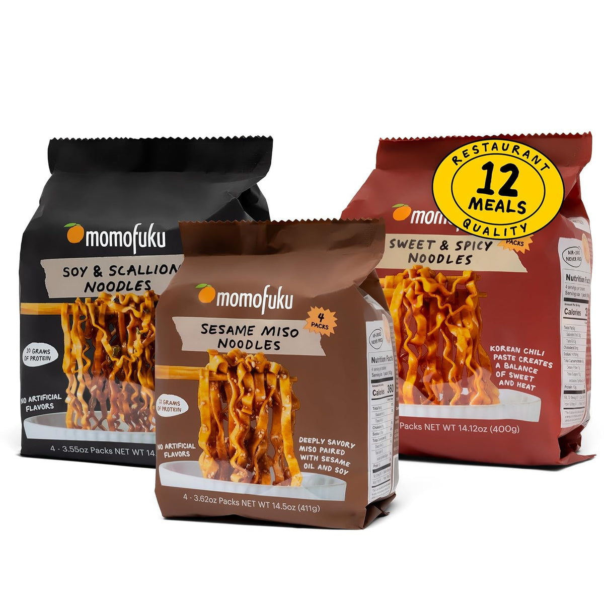 Momofuku Ramen Noodle Variety Pack by David Chang, 15 Meals (Pack of 3) Air-Dried Vegan Instant Noodles with Sauce
