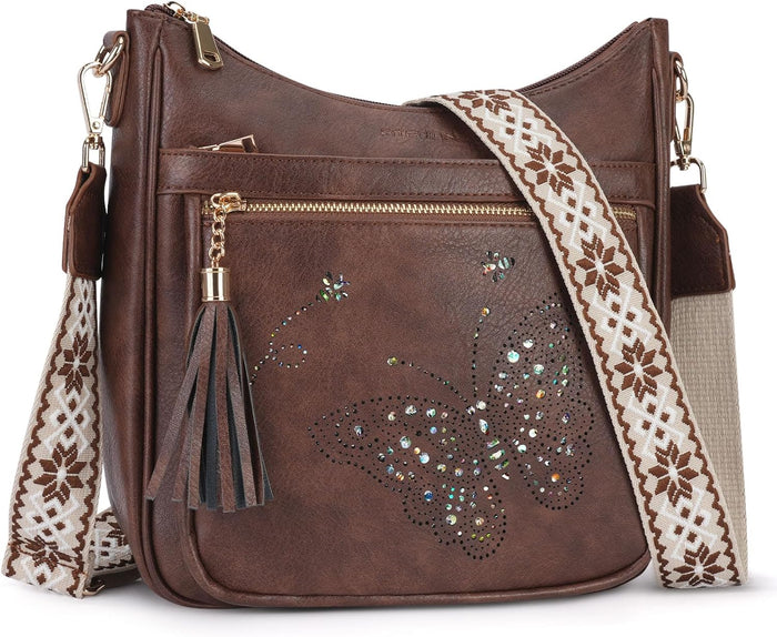 KITEVIUN Medium Crossbody Bags for Women Trendy, Women's Butterfly Shoulder Handbags with Tassel