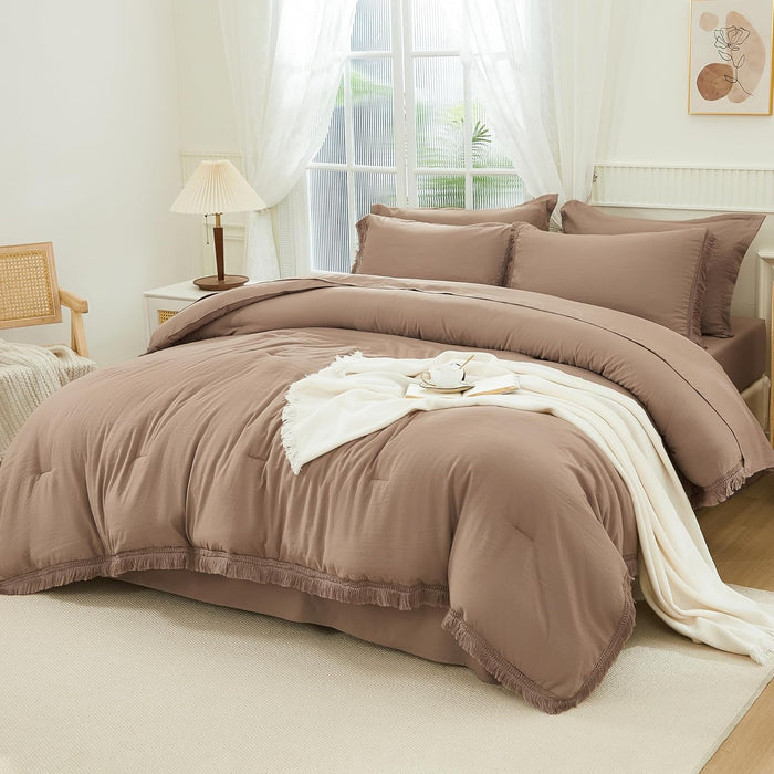 Andency King Size Comforter Set with Sheets Burnt Orange - 7 Pieces Bed in a Bag Boho Soft Lightweight Bedding Sets, Terracotta Rust Tassel Bed Set with Comforter, Sheets, Pillowcases & Shams