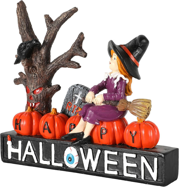 Halloween Gnomes and Witch Figurines - 2Pack Lights Up Fall Gnome Ornaments - 4.5'' Resin Indoor Halloween Decor for Women (Gnomes)