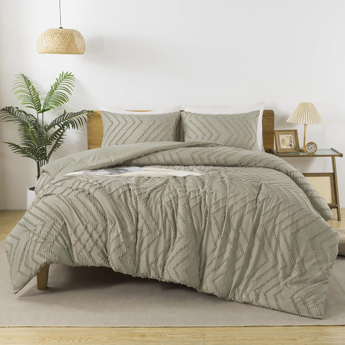 Andency Comforter Full Size Set, Beige Boho Cream Soft Warm Tufted Neutral Bedding Comforter Sets for Full Size Bed, 3 Pieces Aesthetic Chevron Farmhouse Cute Bohemian Textured Bedding Set