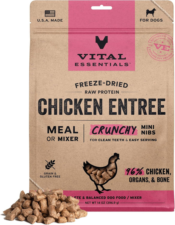 Vital Essentials Freeze-Dried Raw Duck Crunchy Mini Nibs | Complete Meal or Mixer Dog Food | 25 oz