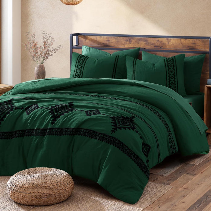 MaiRêve Burnt Orange Embroidery Comforters Set Queen Size - 7 Pieces, Farmhouse Western Bedding All Season, Bed in A Bag Queen Boho Comforter Set with Sheets, Pillowcases & Shams