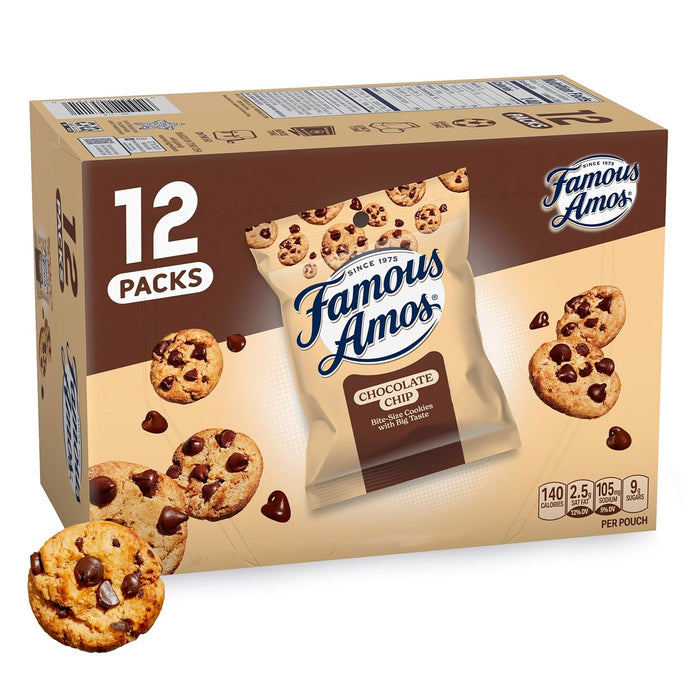 Famous Amos Original Recipe Chocolate Chip Bite-Size Cookies, 30 Pack Box, 30 oz