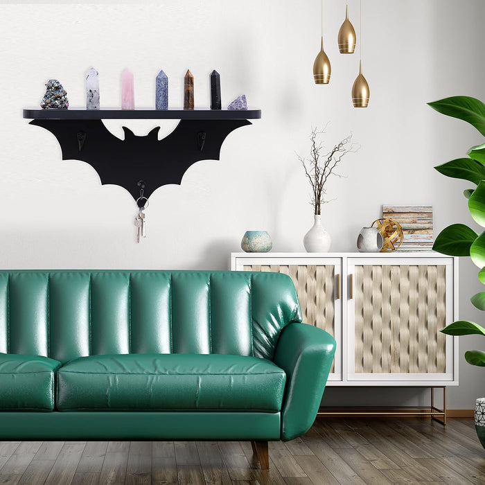 Bat Shelf Black Hanging Shelves Floating Shelves with 3 Key Hooks