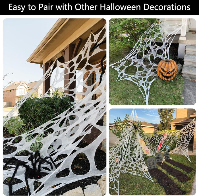 Spider Web Halloween Decorations Outdoor, Stretchy 450 sqft Halloween Spider Web, Cut-Your-Own Flexible Spider Webbing for Haunted House, Porch, Yard & Party (Spiders Not Included)
