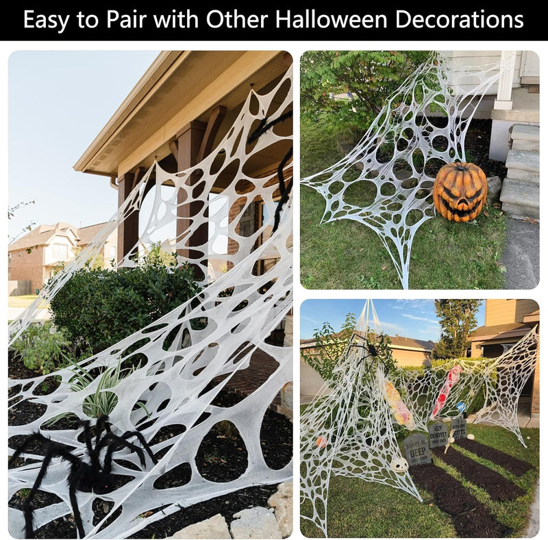 Spider Web Halloween Decorations Outdoor, Stretchy 450 sqft Halloween Spider Web, Cut-Your-Own Flexible Spider Webbing for Haunted House, Porch, Yard & Party (Spiders Not Included)