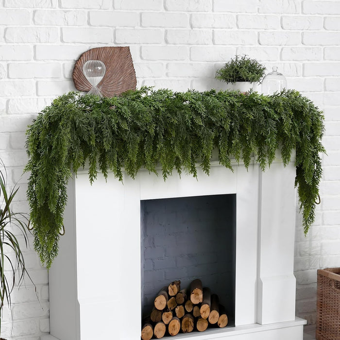 2 Pcs 6ft Christmas Garlands Cypress Garland, 160 Branches Real Touch Artificial Faux Greenery Garland for Mantle, Table, Wall, Indoor, Outdoor Christmas Decorations