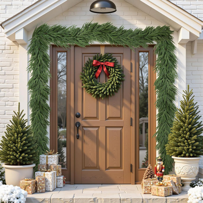 9ft Christmas Garland, Real Touch Norfolk Pine Garland - Pine Garland, Artificial Greenery Christmas Garland for Mantle, Table, Fireplace, Indoor, Outdoor Christmas Decorations