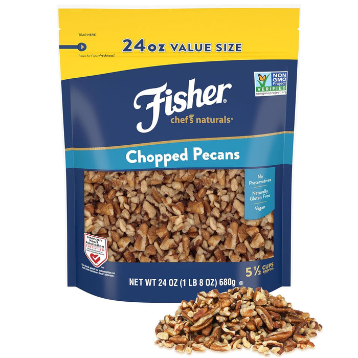 Fisher Chef's Naturals Honey Roasted Chopped Pecans 10oz Resealable Bag, Unsalted Raw Nuts for Cooking, Baking & Snacking, Vegan Protein, Keto Snack, Gluten Free