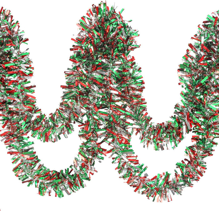 CCINEE 32.8 Feet Christmas Tinsel Garland,Metallic Tinsel Twist Garland Shiny Hanging Decoration for Party Supplies Xmas Tree Home Stairs Indoor Outdoor Decor(Red Green Sliver)