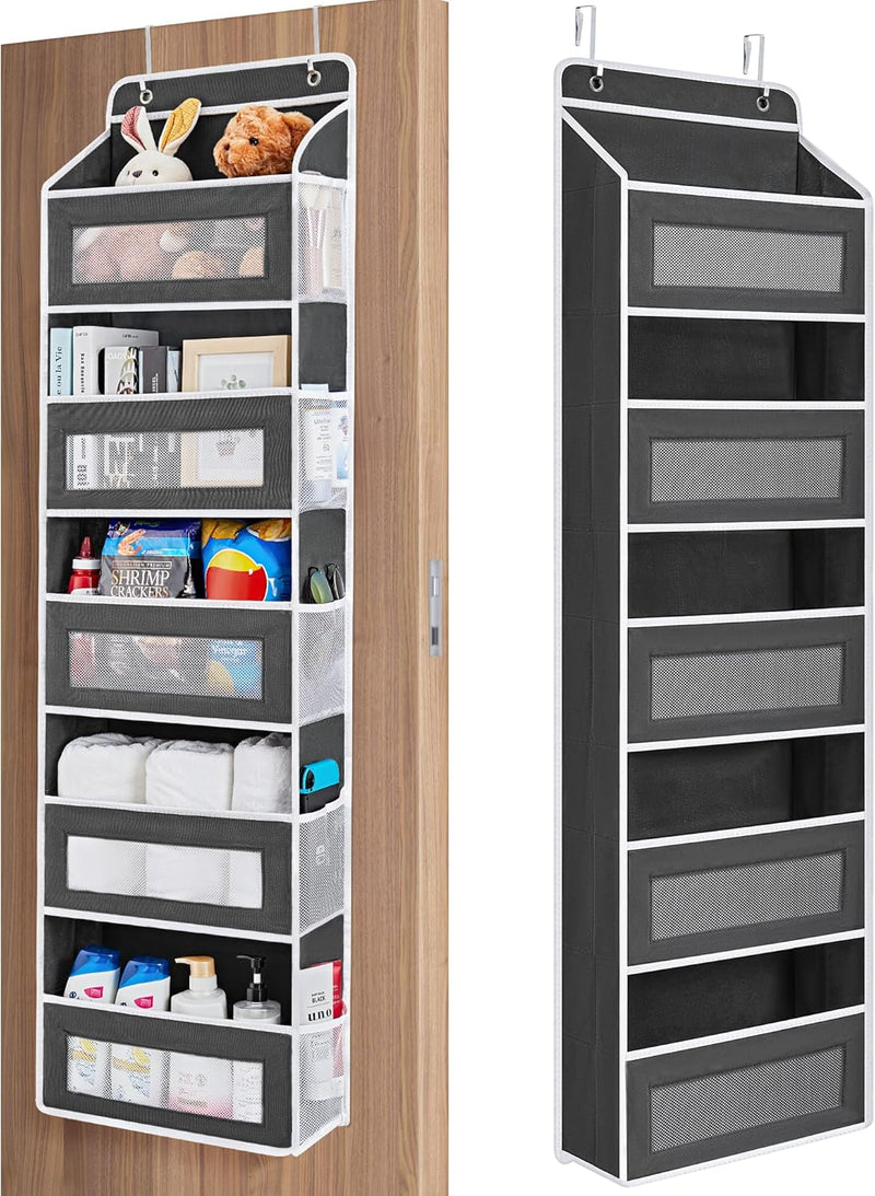 JARLINK Over The Door Organizer Storage, 5 Shelf Hanging Door Organizer with 5 Large Capacity Pockets, Anti Tilt 44 lb Load Behind Door Storage for Bedroom, Bathroom, Pantry, Nursery, (Grey)