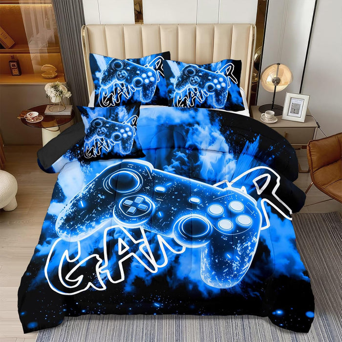 4 Pcs Full Gamer Bedding Sets for Boys, Gaming Full Comforter Set for Boys Beeding Set