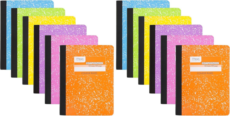 Mead Composition Notebook, 6 Pack, College Ruled Paper, 7-1/2" x 9-3/4", 100 Sheets per Comp Book, Assorted Colors (850106-ECM)