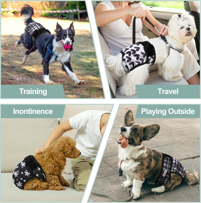 Female Dog Diapers 5Pcs - Premium Reusable Diapers for Doggie in Heat - Highly Absorbent Dog Diapers Female for Pet Incontinence with Adjustable Snaps, Black, L