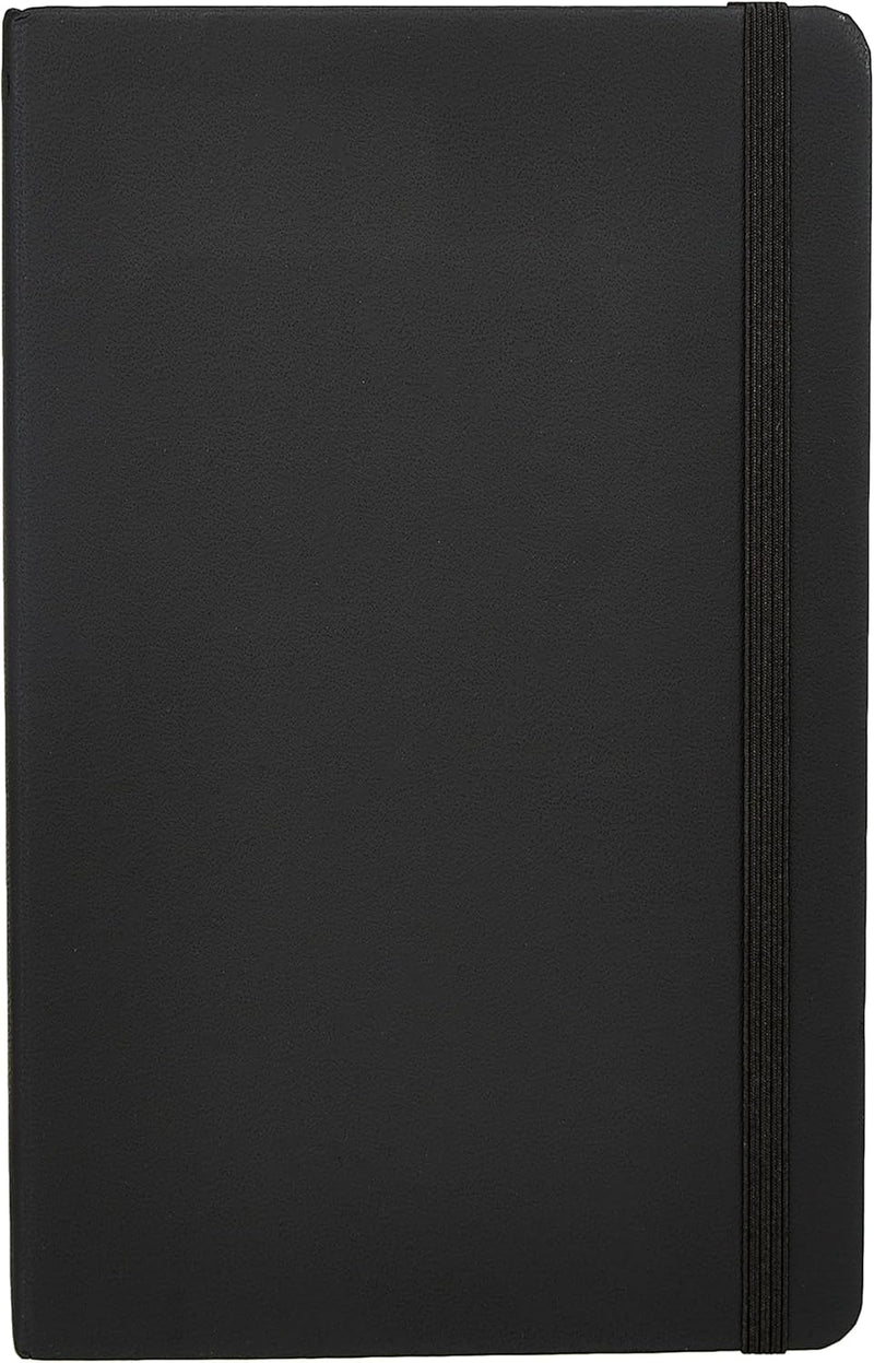 Amazon Basics Classic Lined Writing Notebook for Note Taking and Journaling, Hardcover with Elastic Closure, 240 Pages, 5" x 8.25", Black