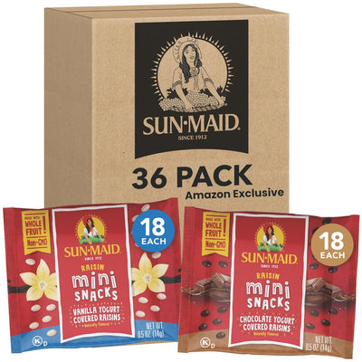 Sun-Maid Vanilla & Chocolate Yogurt Coated Raisins Variety Pack - (36 Pack) 0.5 oz Mini Snack-Size Bag - Yogurt Covered Dried Fruit for Lunches and Back to School Snacks (Amazon Exclusive)