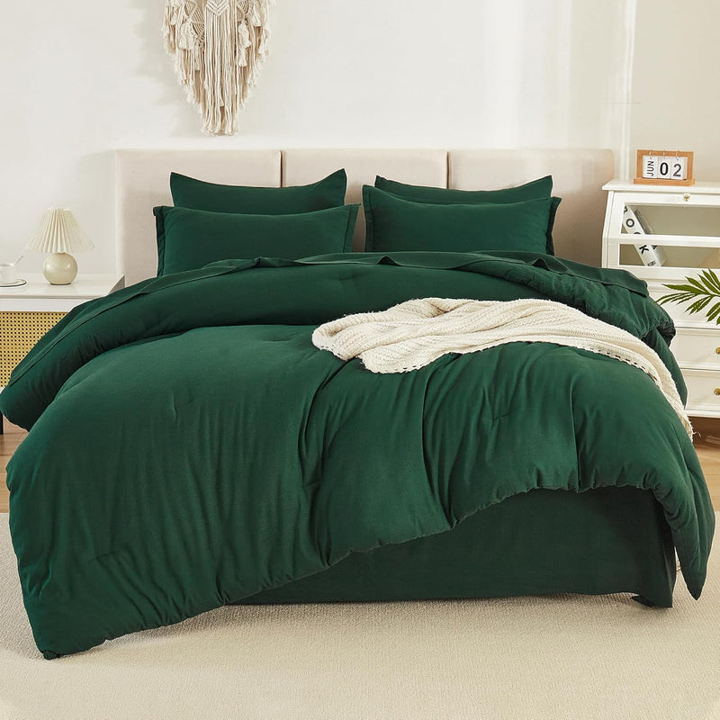 Litanika Comforters Queen Size Set Oatmeal - 7 Pieces Bed in a Bag Queen Bedding Comforter Sets, Plain Lightweight Bed Set with Comforter, Sheets, Pillowcases & Shams