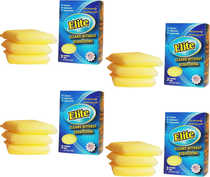 Elite All Purpose Cleaning Pad, 6 Pads (2x3pack), Non Scratch, Dish Sponge, Scrubber, Sponges for Kitchen and Household Use, Made in USA