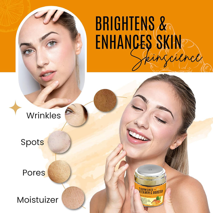 Turmeric Face Cream with 30% Vitamin C – Glow Booster, Anti-Aging & Skin Repair Moisturizer for Dark Spots, Hydration & Radiance – Vitamin C Cream for All Skin Types (1.7 fl oz)