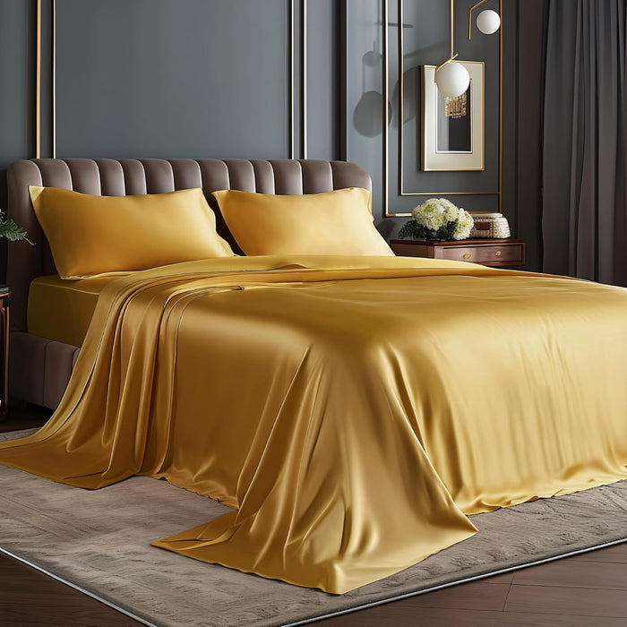 BEDELITE Satin Sheets Queen Size Bed Set, Luxury Soft Black Silky Sheets for Hair and Skin, Similar to Silk Bed Sheets Set 4 Pieces with 1 Deep Pocket Fitted Sheet, 1 Flat Sheet, and 2 Pillowcases