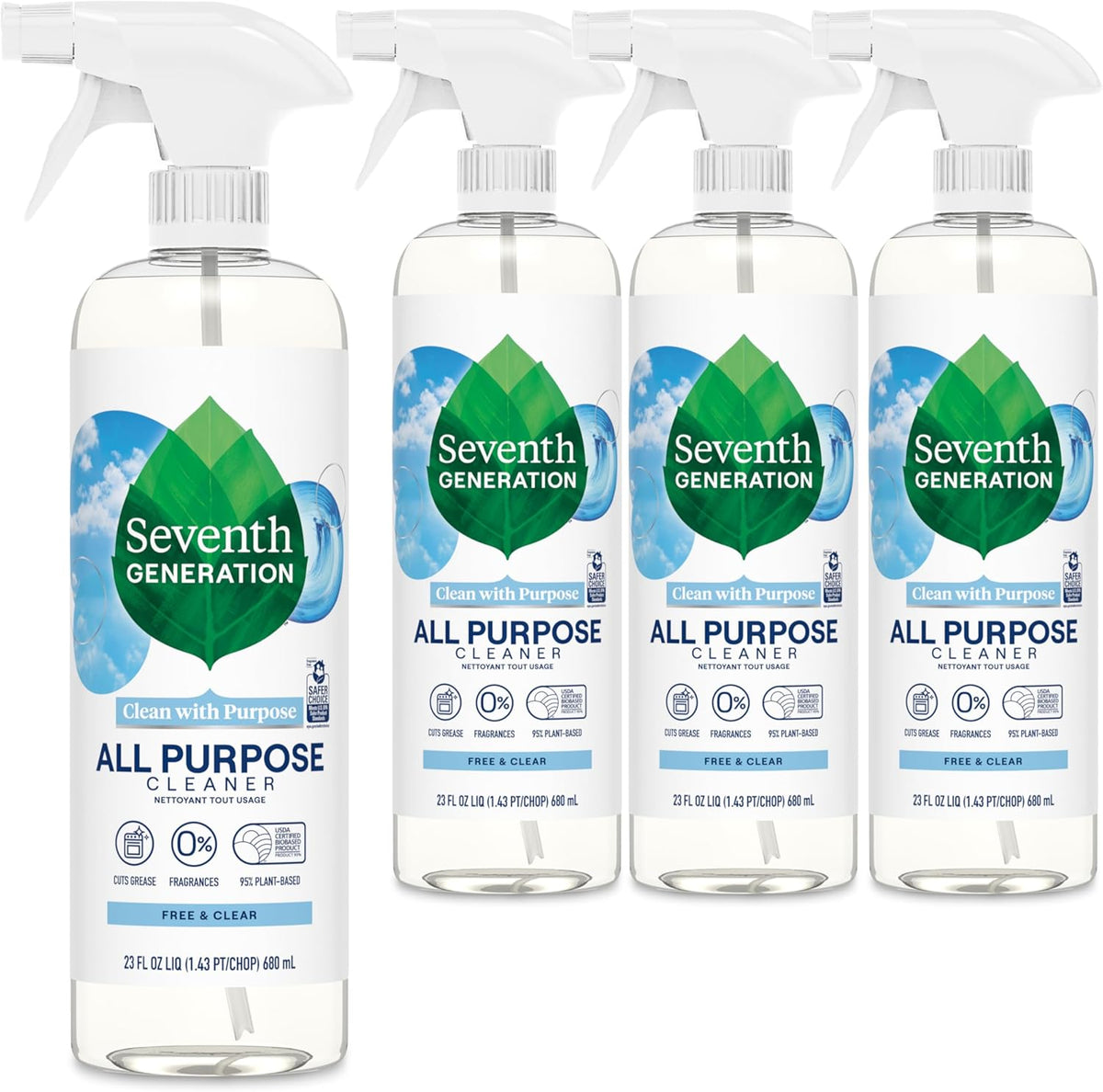 Seventh Generation All Purpose Cleaning Spray Surface Cleaner Lemon Chamomile scent Cuts Grease 23 oz, Pack of 4