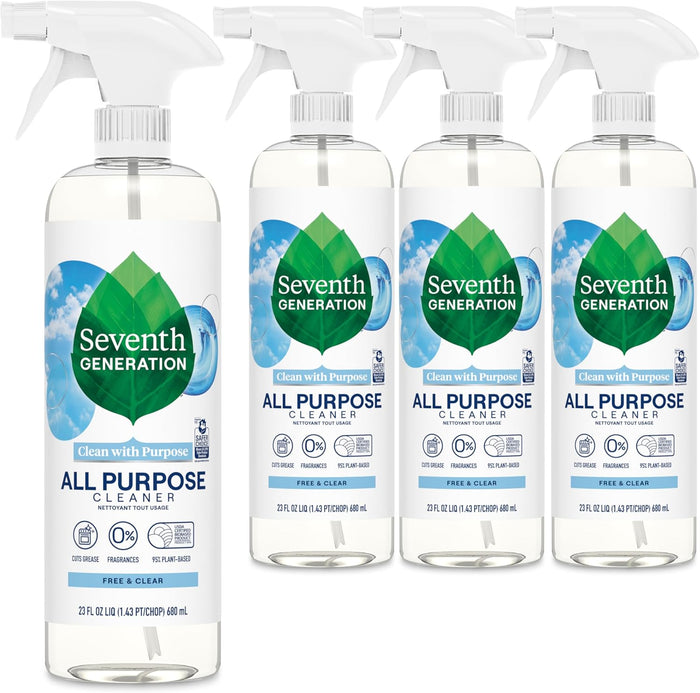 Seventh Generation All Purpose Cleaning Spray Surface Cleaner Lemon Chamomile scent Cuts Grease 23 oz, Pack of 4