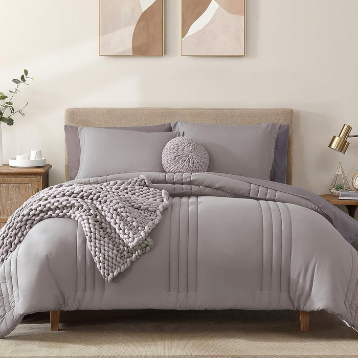 Monbix Queen Comforter Set - 7 Pieces Blue Gray Bed in a Bag Queen Bedding Sets with Comforters, All Seasons Comforter Bed Set with Sheets,Pillowcases & Shams