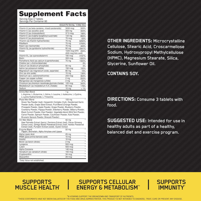 Optimum Nutrition Opti-Men Daily Multivitamin for Men, Immune Support Supplement with Amino Acids, 80 Day Supply, 240 Count, (Packaging May Vary)