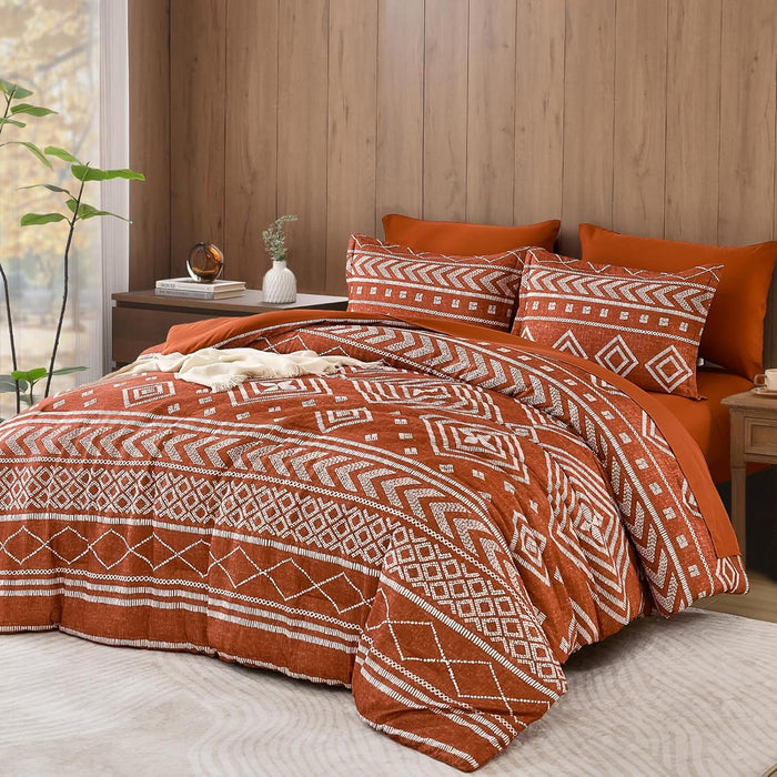 Yiran Black Comforter Set King Size, Boho Aztec Comforter Bedding Set, 7 Piece Bohemian Bed in a Bag, Soft Microfiber Striped Complete Bedding Set with Sheets for All Season