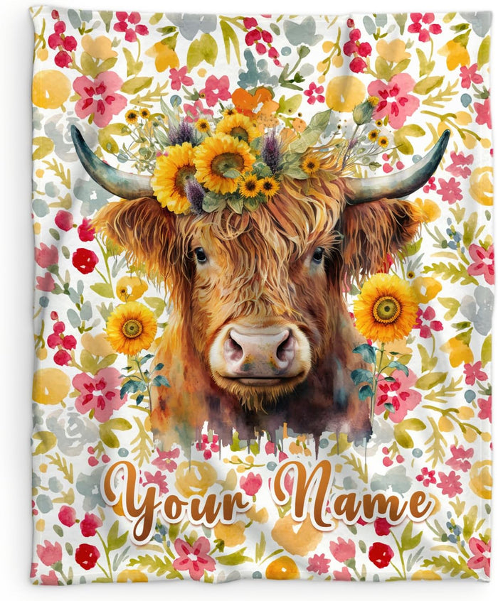 Highland Cow Blanket, Cute Cow Throw Blanket Gift for Women Girls Highland Cow Lovers, 50x40 Inches Soft Fuzzy Flannel Sunflower Blankets for Crib Couch Sofa Travel