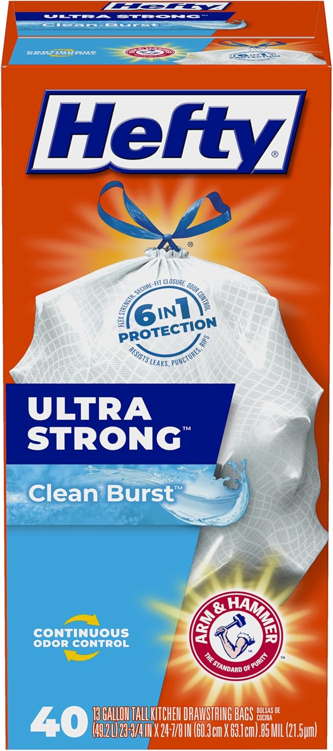 Hefty Ultra Strong Tall Kitchen Trash Bags, Lavender & Sweet Vanilla Scent, 13 Gallon, 80 Count
