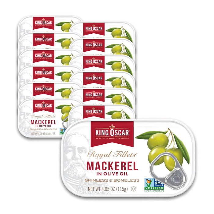 King Oscar Skinless & Boneless Mackerel Variety Pack, 4.05 Ounce Cans (Pack of 6), Skinless & Boneless, Wild Caught Canned Mackerel