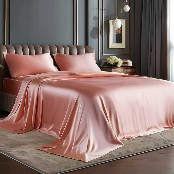 BEDELITE Satin Sheets Queen Size Bed Set, Luxury Soft Black Silky Sheets for Hair and Skin, Similar to Silk Bed Sheets Set 4 Pieces with 1 Deep Pocket Fitted Sheet, 1 Flat Sheet, and 2 Pillowcases