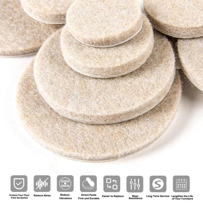 AAMATY Chair Leg Floor Protector Pads 80 + Pcs Set | Self-Adhesive Furniture Pads Round | 15mm, 25mm, 35mm | Beige Anti-Scratch Floor Protectors for Chairs, Tables, Sofa, Wooden Furniture & Floor Care