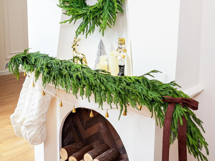 15FT Christmas Garland Real Touch Norfolk Pine Garland Winter Pine Garland for Mantle Stairs Railing Table Fireplace Wall Indoor Outdoor Holiday Xmas Decor Decoration