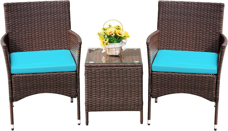 Devoko Patio Porch Furniture Sets 3 Pieces PE Rattan Wicker Chairs with Table Outdoor Garden Furniture Sets (Brown/Beige)