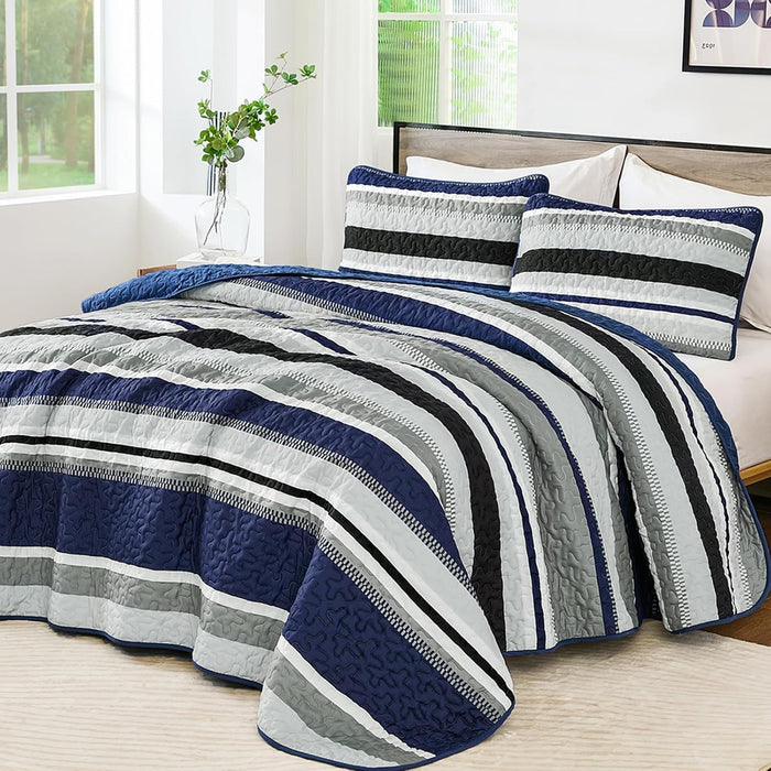 WONGS BEDDING Orange Queen Quilt, Striped Quilts Bedspread Set with Shams, Halloween Fall Coverlet Bedding Set for Bed 96"×90"