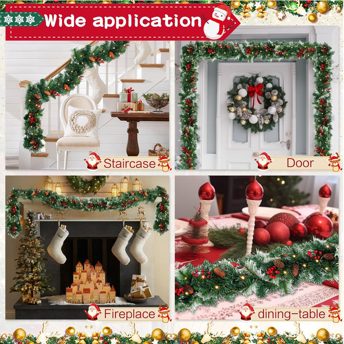 9ft Pre-Lit Artificial Christmas Garland,Christmas Tree Garland,Xma Tree Garland with Lights,Decorated with Pine Cones, Berry Clusters, Plug in, Christmas Collection,