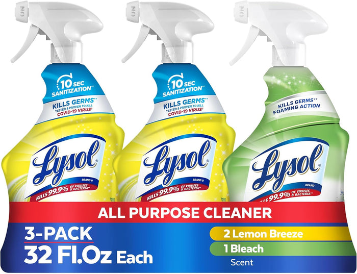 Lysol Multi-Purpose Cleaner Sanitizing and Disinfecting Spray with Bleach, All Purpose Cleaning Spray for Bathrooms and Kitchens, 32oz