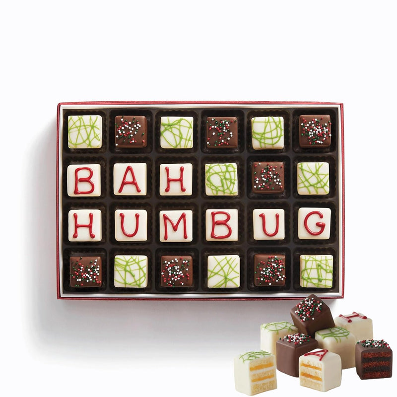 The Swiss Colony Merry Christmas Petits Fours Cakes, Gourmet Mini Layer Cakes in Red Velvet, Strawberry, Chocolate, and Vanilla, Holiday Dessert Cake Assortment