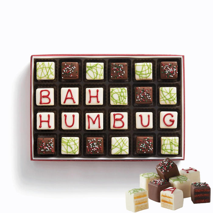The Swiss Colony Merry Christmas Petits Fours Cakes, Gourmet Mini Layer Cakes in Red Velvet, Strawberry, Chocolate, and Vanilla, Holiday Dessert Cake Assortment