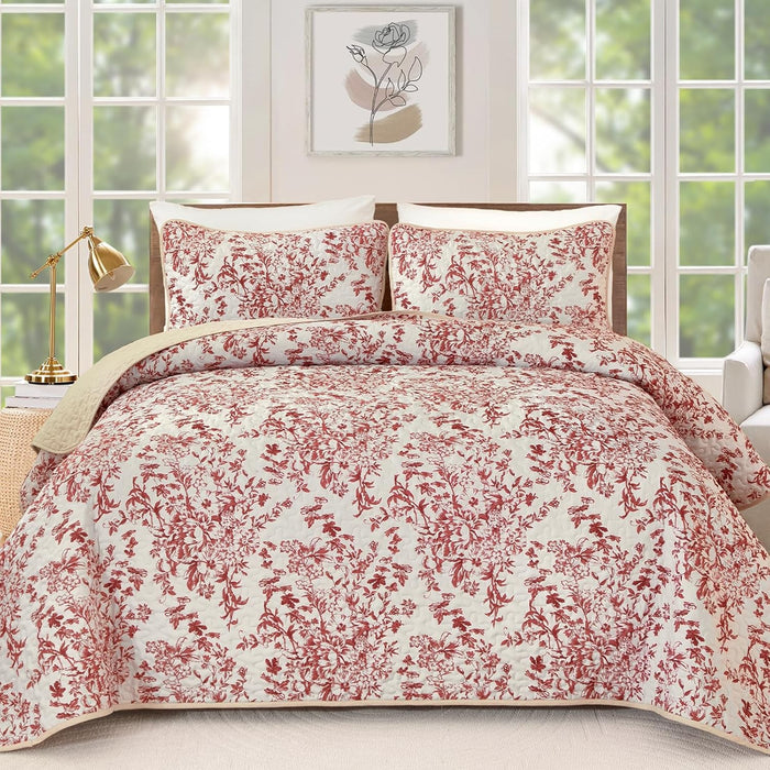 WONGS BDEEING Quilt Queen Size, Sage Green Quilt Bedding Set with 2 Pillowcases, Botanical Quilt for Queen Bed, Soft Microfiber Lightweight Coverlet Bedspread for All Season (96"×90", 3 Pieces)