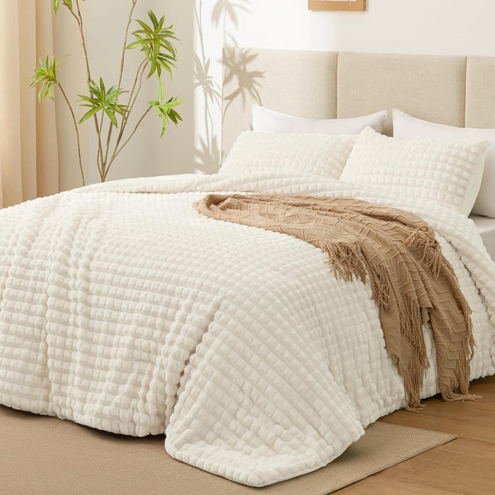 EXQ Home Fluffy Comforter Set Queen Size - Super Soft Faux Fur Stripe Jacquard Comforter 3 Pieces, Black Fleece Bedding Set,Winter Warm Bed Set,1 Comforter with 2 Pillowcases