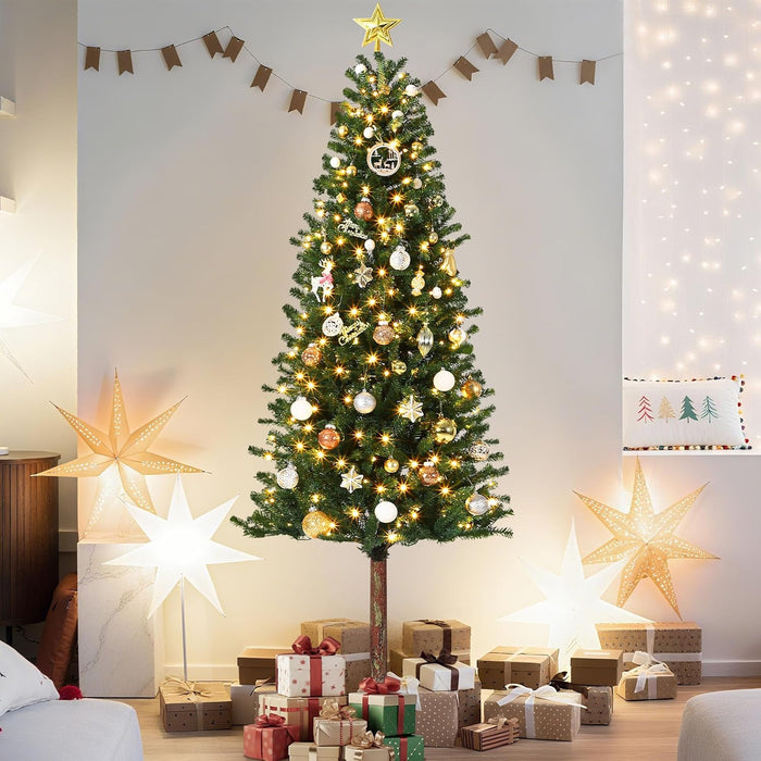GAOMON Pencil Christmas Tree,6FT Artificial Pre-Lit Christmas Tree, Xmas Tree with Metal Stand, Artificial Tree for Home Party Office Holiday Decoration