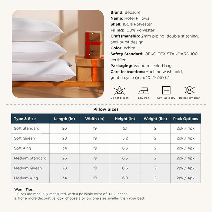 Bedsure Pillows Queen Size Set of 2 - Soft Bed Pillows for Sleeping 2 Pack, Fluffy and Supportive, Hotel Quality, Original Down Alternative Filling for Side, Back Sleepers